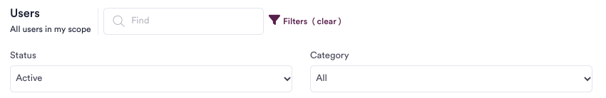 User table filters